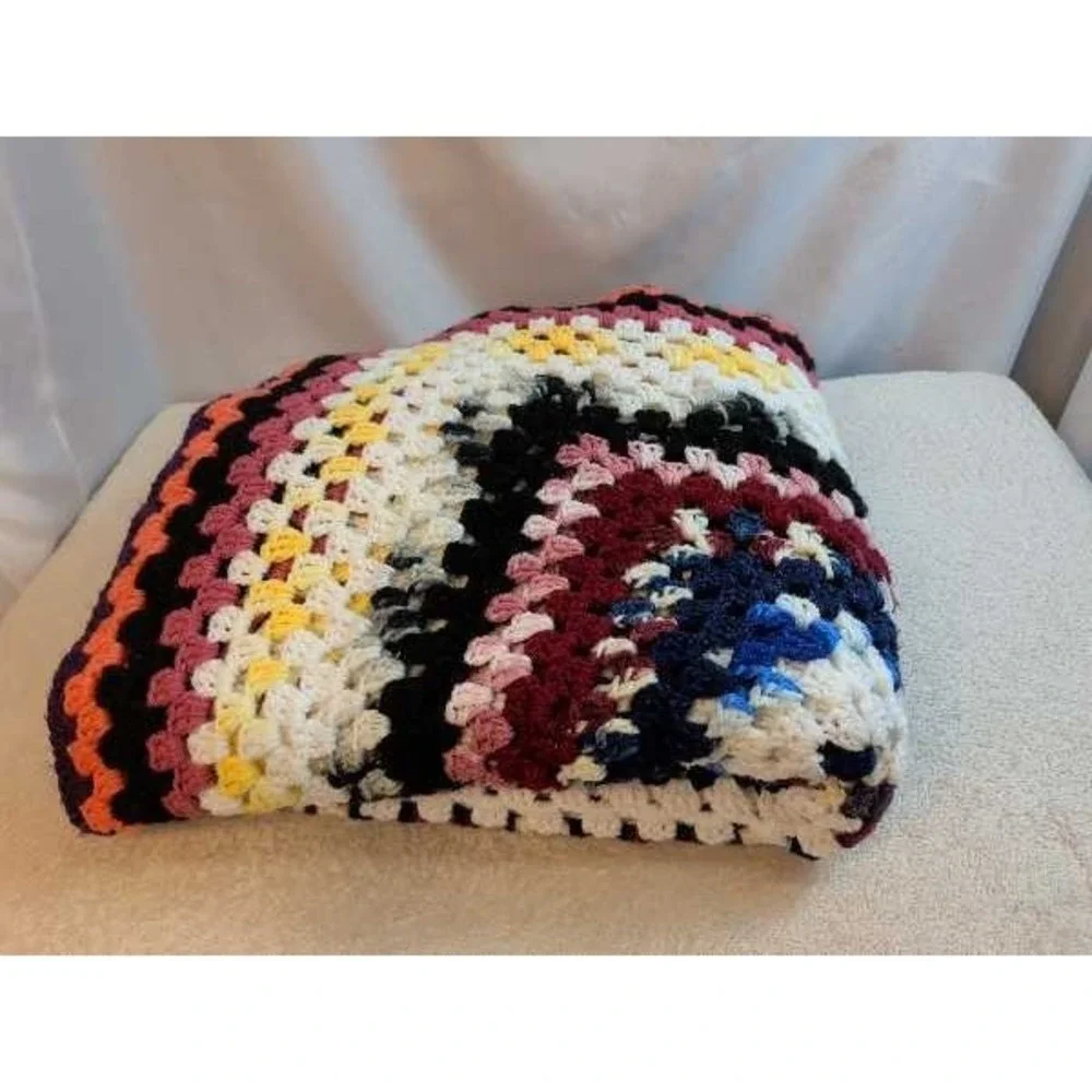 Handmade Crochet Granny Square Blanket Throw Boho Hippie Quilt Warm Cozy 90